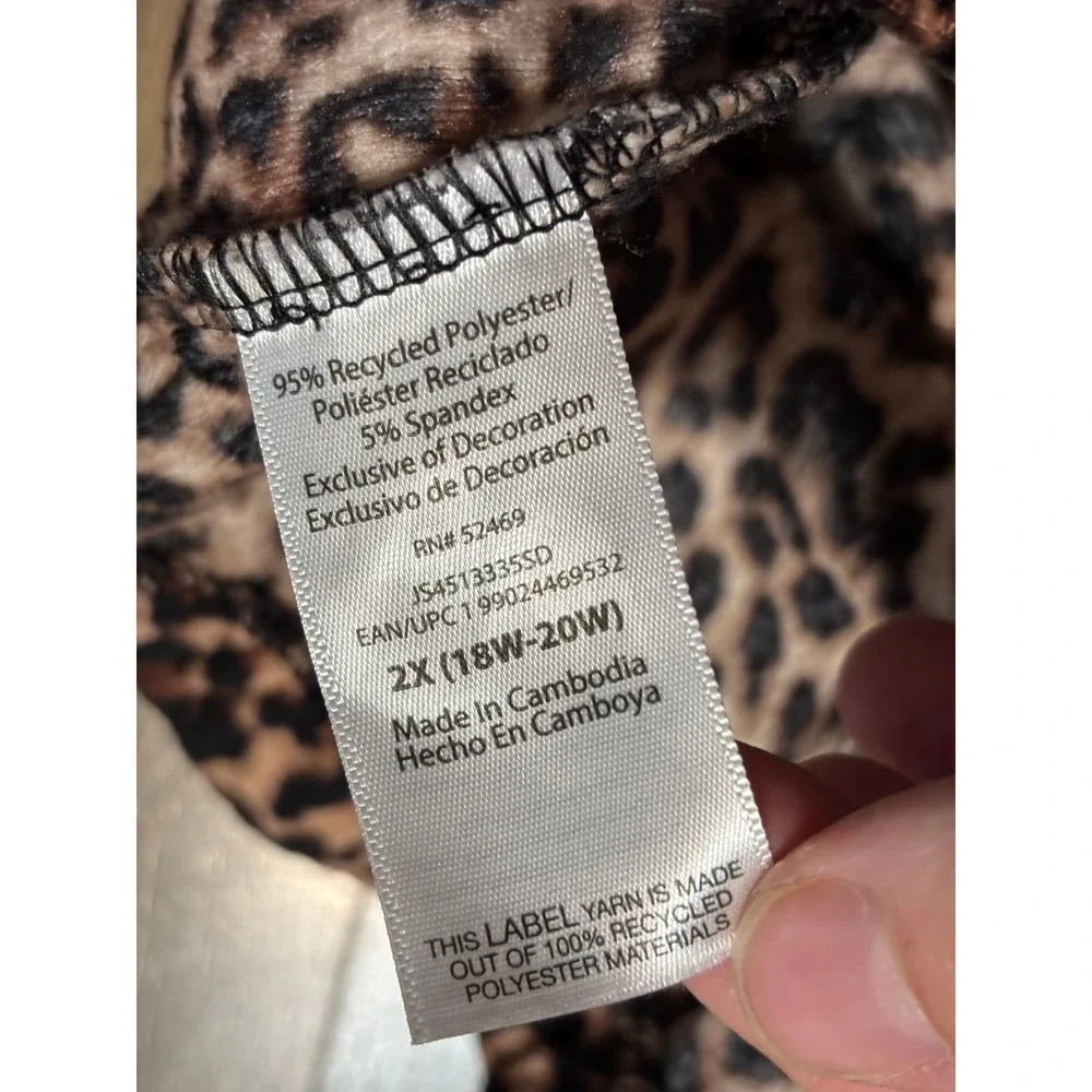 Joyspun Pajama Set Women Size 2X Leopard Print Velvet 2-Piece Sleepwear